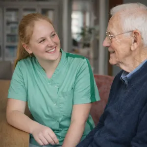 Helpende Plus met cliënt in woonzorg